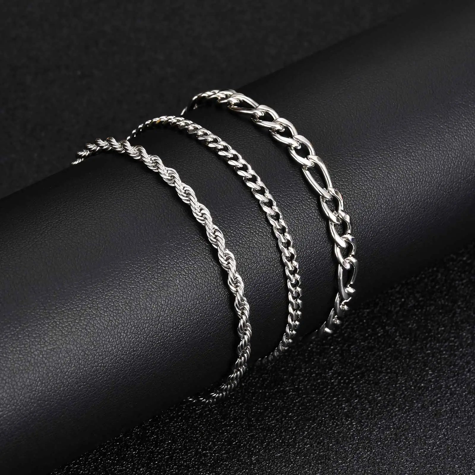 2/3pcs Stainless Steel Cross Cuban Bracelets for Men Waterproof Non Fading Twist Chain Bracelet Simple Fashion Jewelry