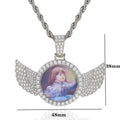 Angel Wing Photo Pendant Necklace Iced Out CZ