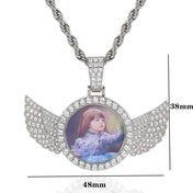 Angel Wing Photo Pendant Necklace Iced Out CZ