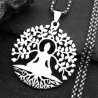 Buddhism Meditation Buddha Yoga Pendant Necklace Stainless Steel Tree of Life Buddhist Chakras Reiki Chain Jewelry Collar