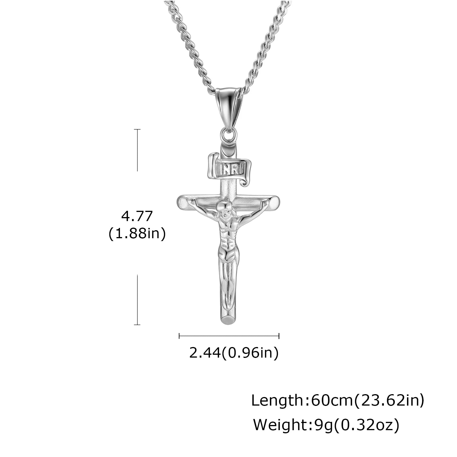 Waterproof Catholic Cross Necklace for Men,Stainless Steel Crucifix Pendant with 60cm Cuban Chain,Religious Jewelry Gift