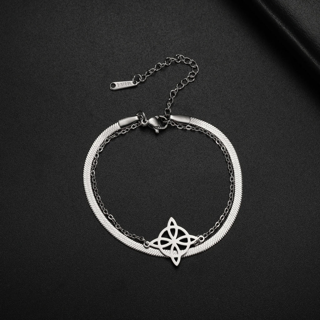 Lemegeton Charm Witch Celtic Knot Double Layer Bracelets Women Wicca Amulet Adjustable Chains Bracelet Stainless Steel