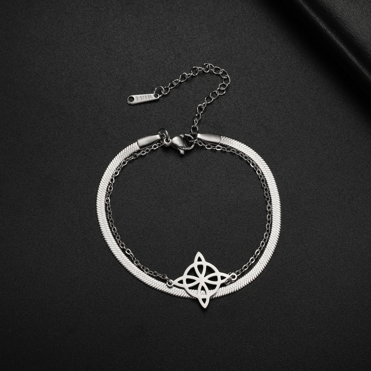 Lemegeton Charm Witch Celtic Knot Double Layer Bracelets Women Wicca Amulet Adjustable Chains Bracelet Stainless Steel