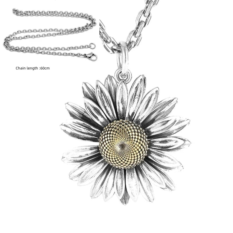 Silver-Tone Large Sunflower Pendant Necklace, 60cm