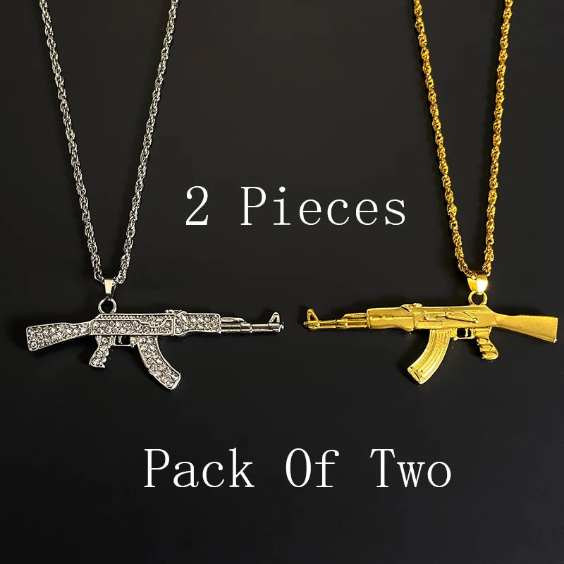 ZAKOL Hiphop&Rock AK47 Rifle&Gun Pendant Necklaces For Men Women Crystal Metal Clavicle Chain Choker Party Daily Jewelry Gifts