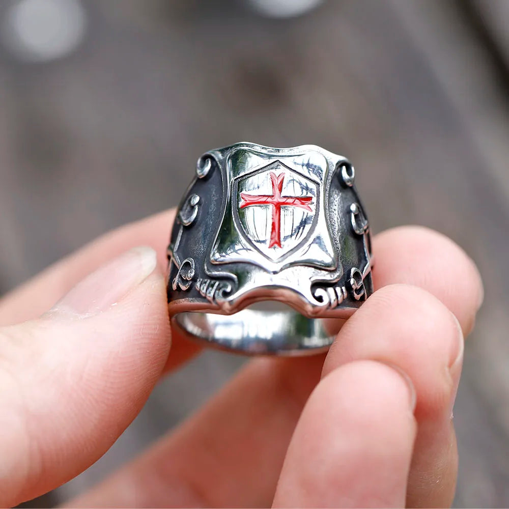 Knights Templar Red Cross Biker Ring — Stainless Steel