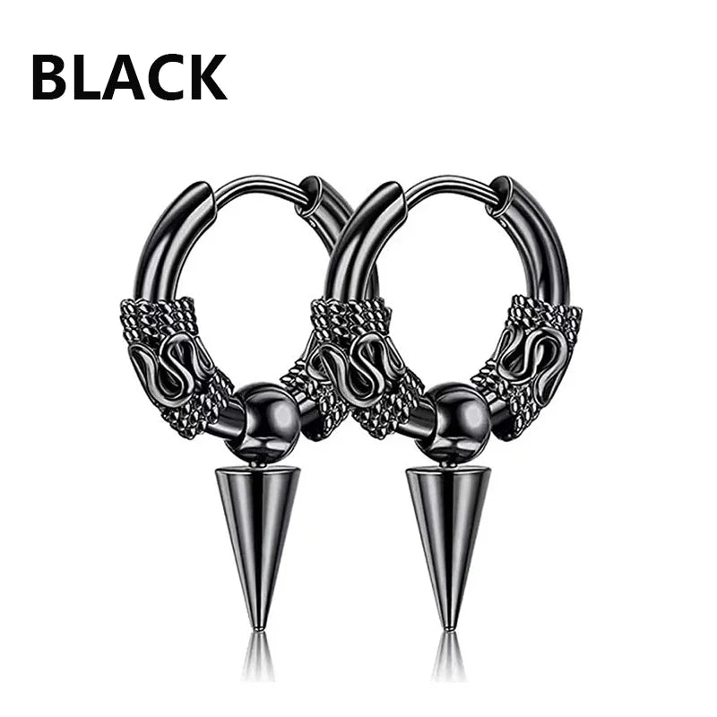 Feather Dangle Huggie Hoop Earrings for Men — Stainless Steel