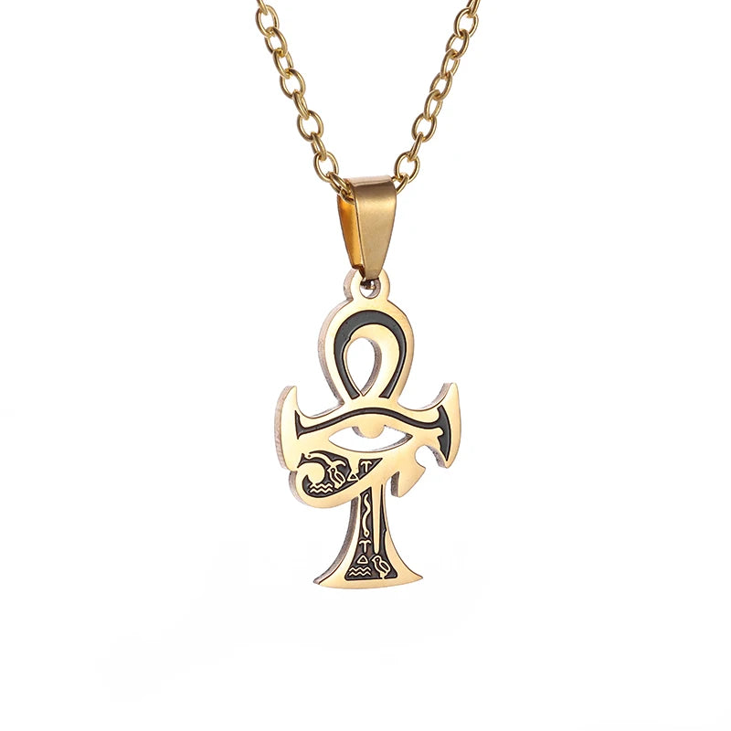 Vintage Egyptian Key of Life Ankh Cross Pendant Horus Patronus Necklace Men's Fashion Pharaoh Amulet Jewelry