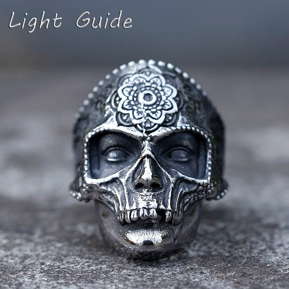 2022 NEW Men's 316L stainless-steel rings decorative pattern skull ring for teens gothic punk Biker Jewelry Gifts free