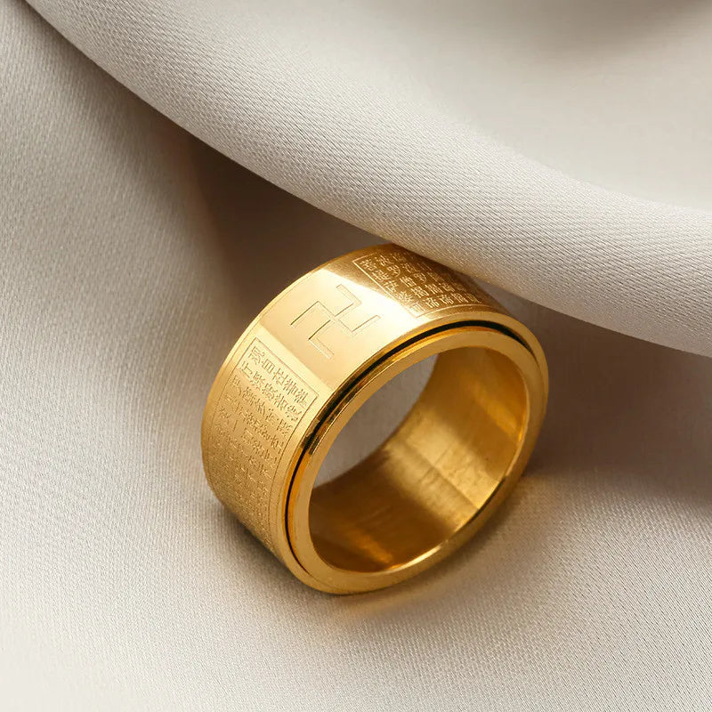Stainless Steel Heart Spinner Ring Buddhism
