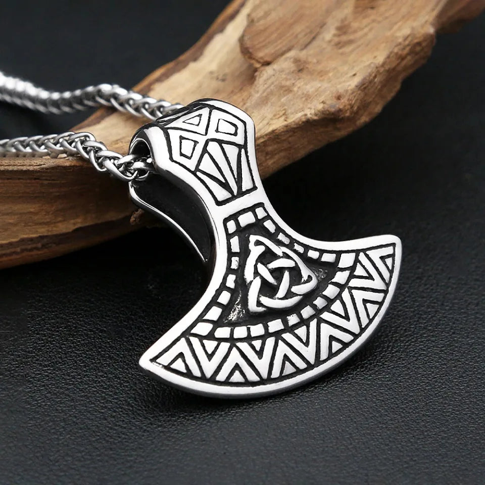 Viking Axe Head Pendant Necklace — Stainless Steel