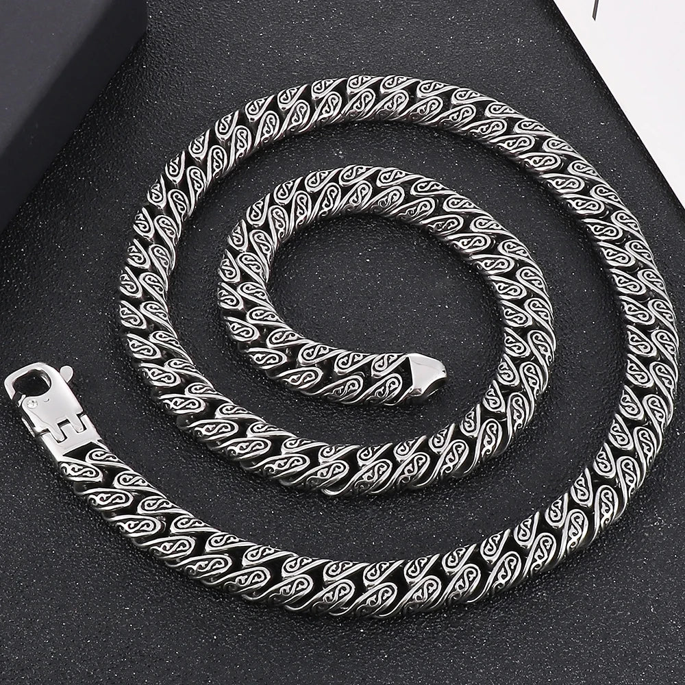 Vintage Cool 12MM Wide Chains Necklace for Man Stainless Steel Punk Statement Halloween Jewellery Accessories Men's
