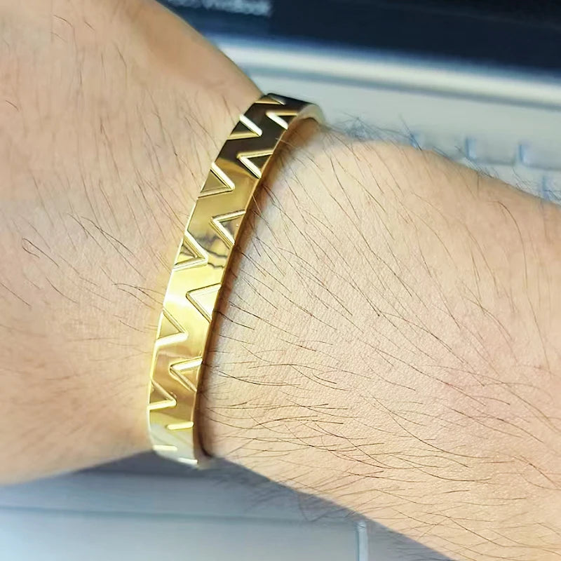 Luxury Open Cuff Hip Hop Stainless Steel Triangle Man Bangles Golden Women Bracelets Jewelry Couple Gift