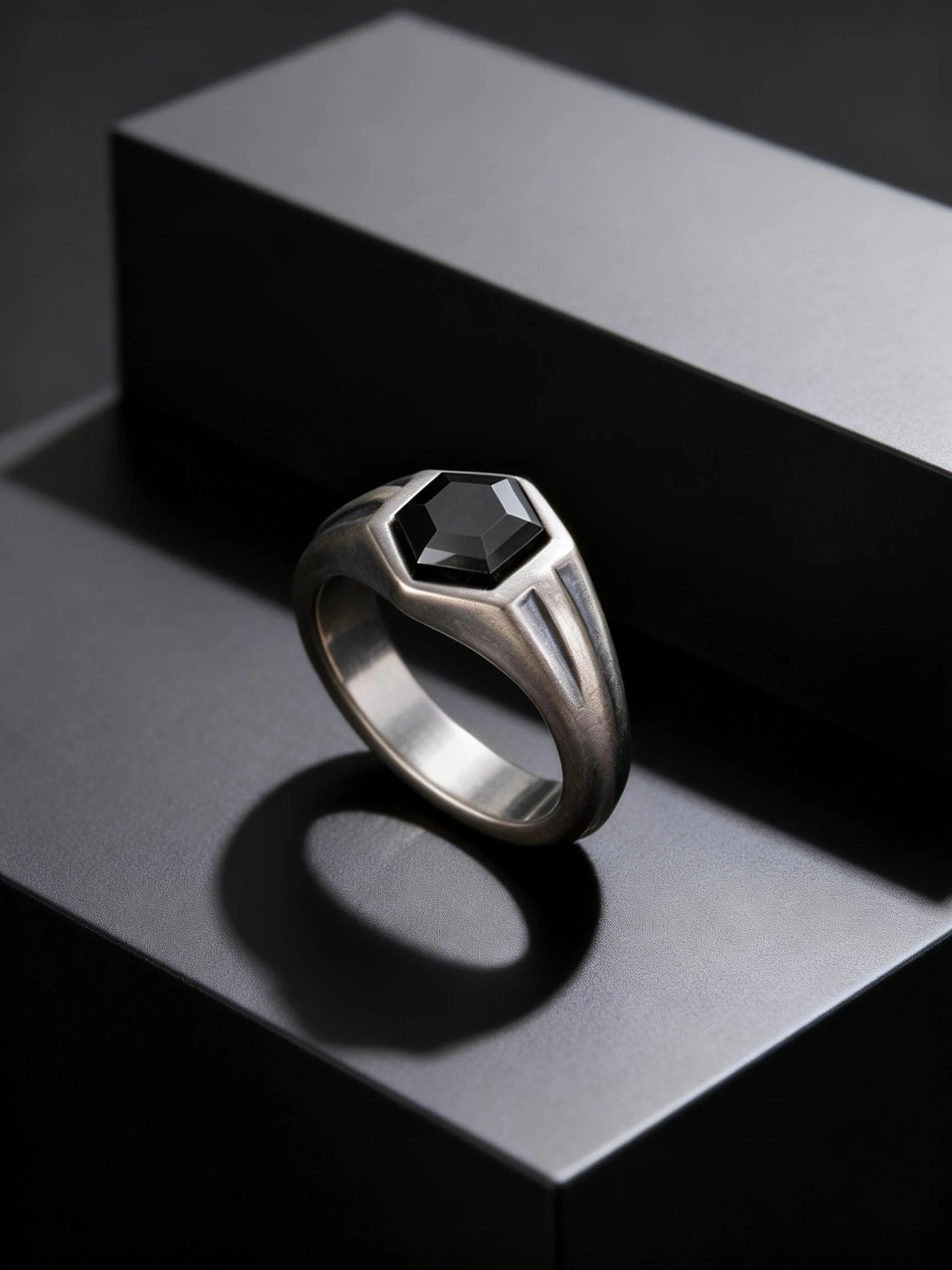 Punk Vintage Gray Stainless Steel Rings for Men Hexagon Black Zircon Ring Hip Hop Fashion Waterproof Finger Jewelry Party Gifts