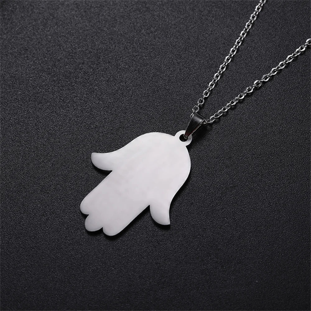 EUEAVAN Vintage Hamsa Hand of Fatima Pendant Necklace Stainless Steel Turkish Evil Eye Necklaces Spirit Lucky Jewelry for Man