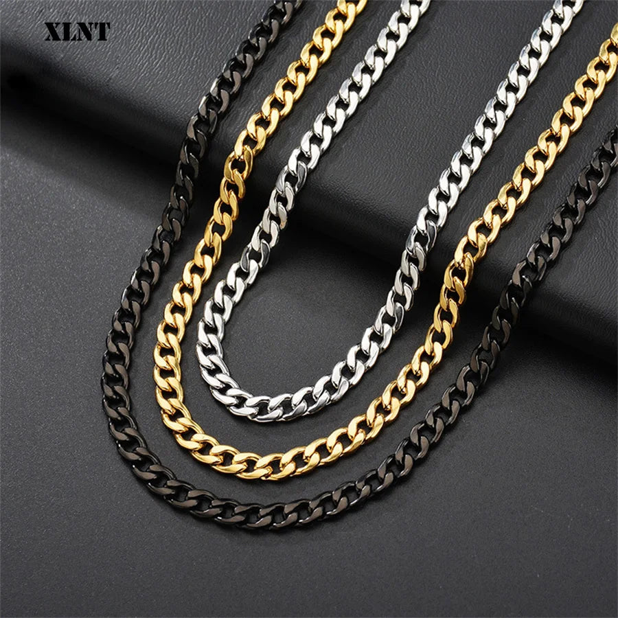Stainless Steel Chain Necklace Long Hip Hop for Women Men on The Neck Fashion Jewelry Gift Accessories Silver Color Choker