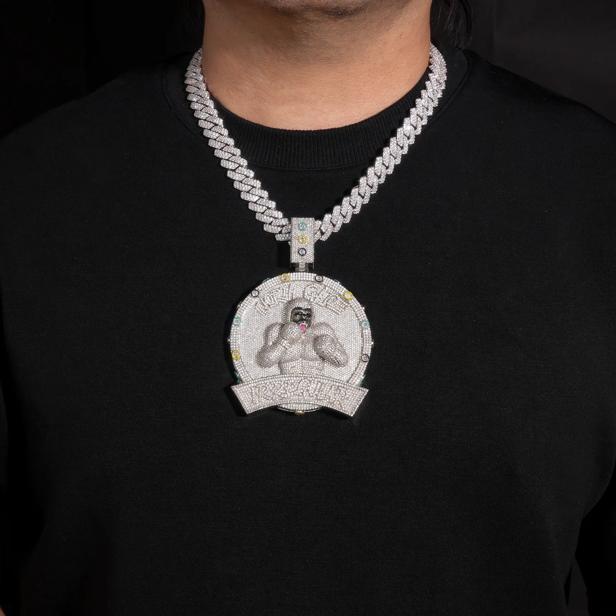 Hip Hop Style Copper Inlaid Zircon gorilla Boxer Pendant, Heavy Industry Trendy Personality Men's Necklace Accessories