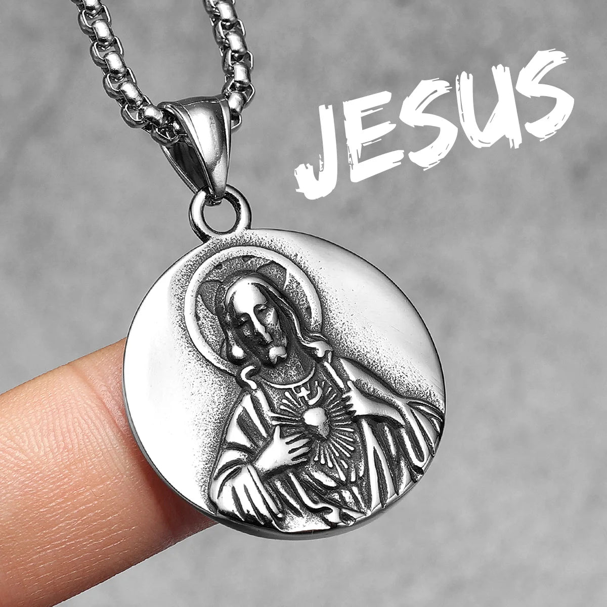 Christian Jesus Pendant 316L Stainless Steel Religion Necklaces Men Chain Bless Pray Rock Punk Party Jewelry Xmas Gift