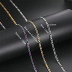 Gold Figaro Cuban Chain Necklace 3MM Stainless Steel