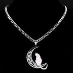 Wicca Moon Cat Choker — Stainless Steel