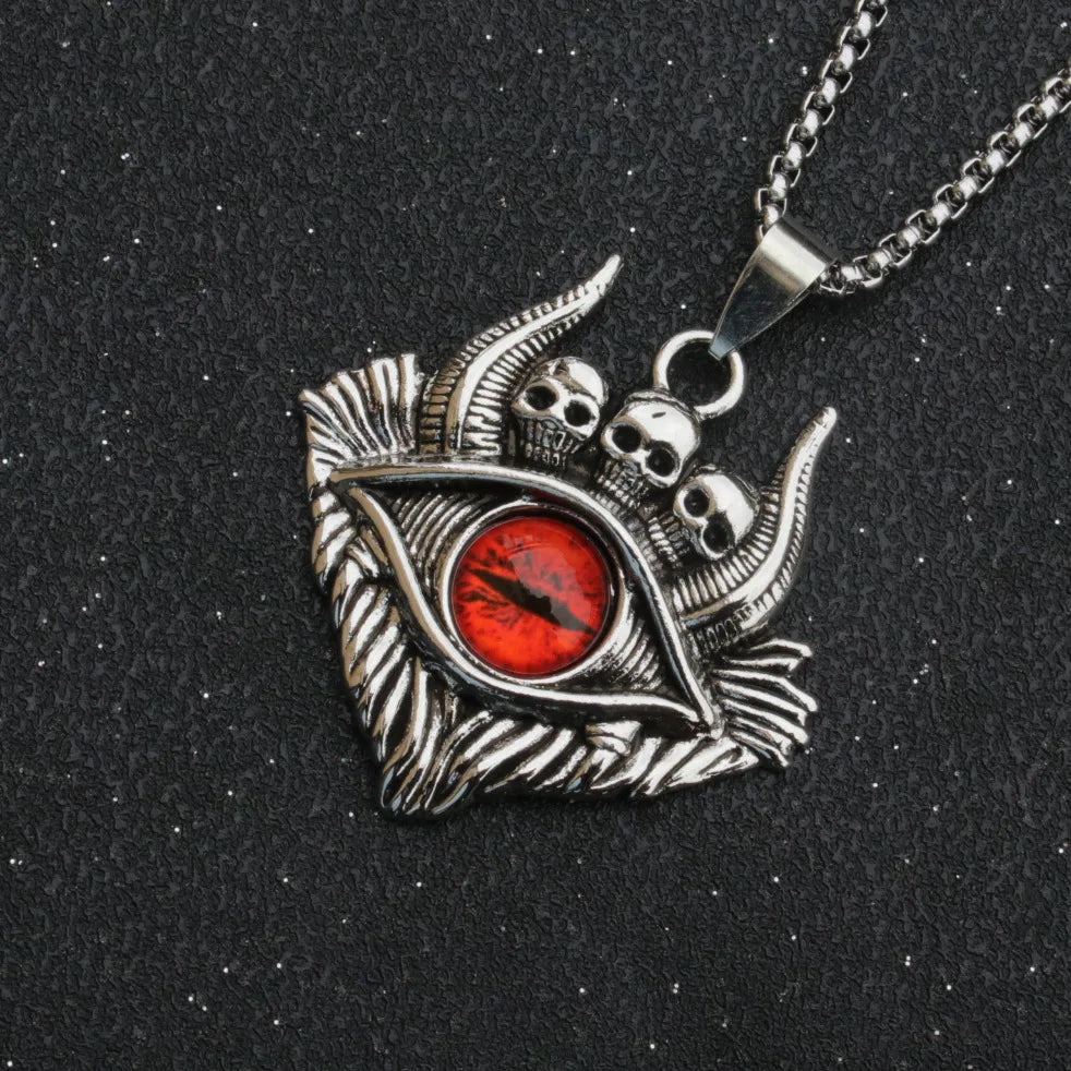 Stainless Steel Evil Eye Skull Pendant Necklace