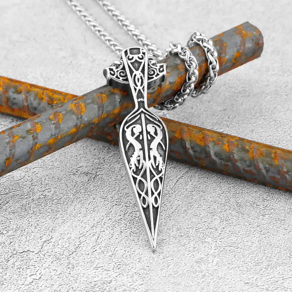Viking Sword Spear Stainless Steel Pendant Necklace Men's Scandinavian Pirate Amulet Necklace Fashion Jewelry Gift