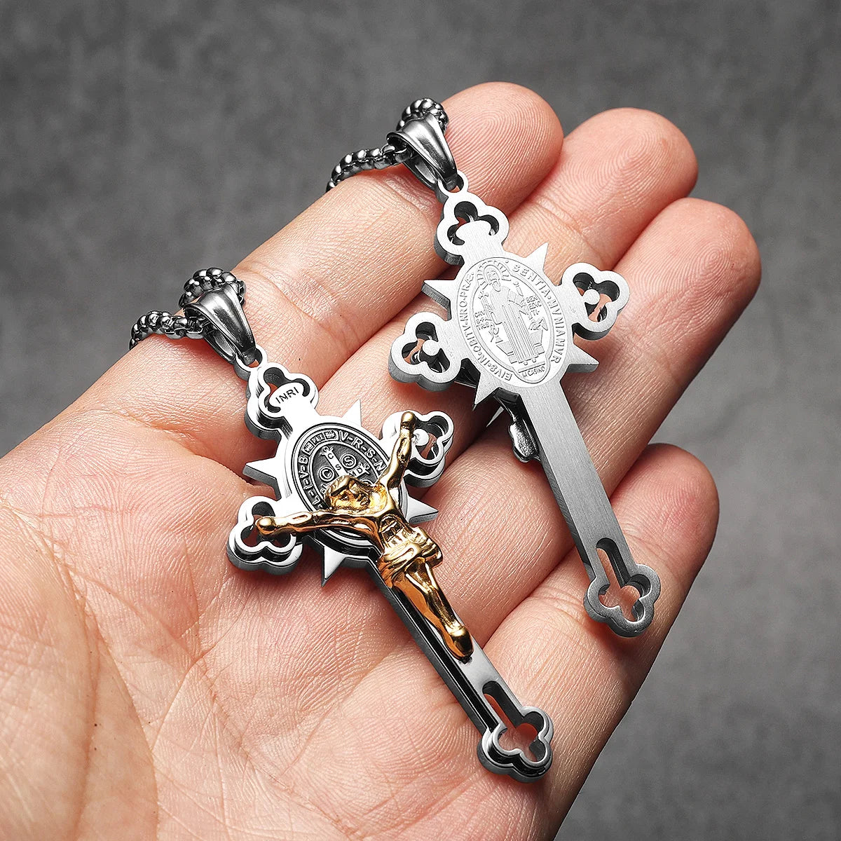 INRI Exorcism Cross Pendant — Stainless Steel