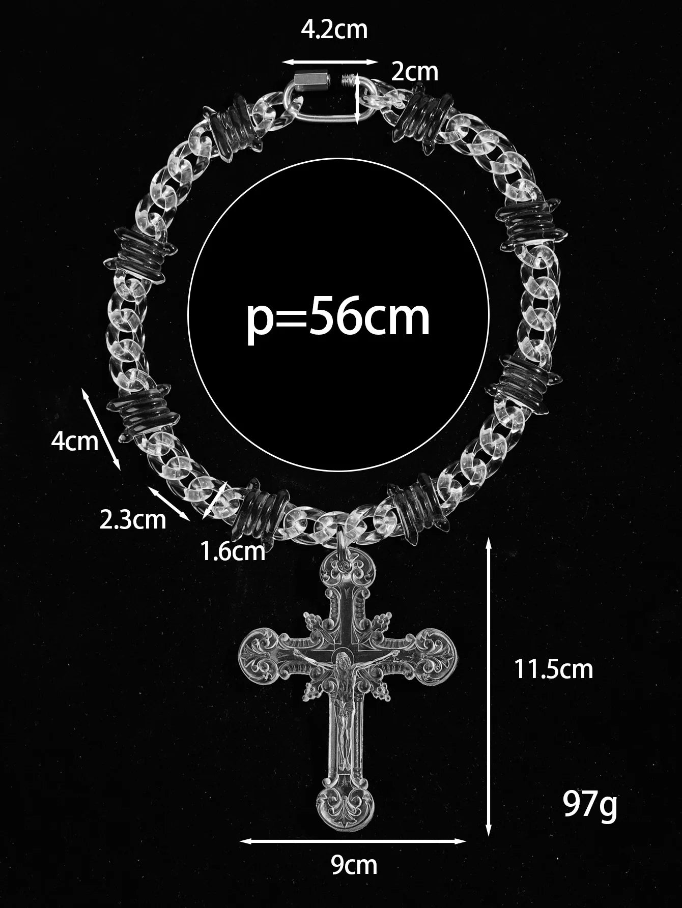 Acrylic Jesus Cross Cuban Necklace — Stainless Steel