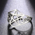 Dawapara Pentagram Adjustable Ring for Men Women Triquetra Cross Star OM Symbol Religious Gift Stainless Steel Jewelry