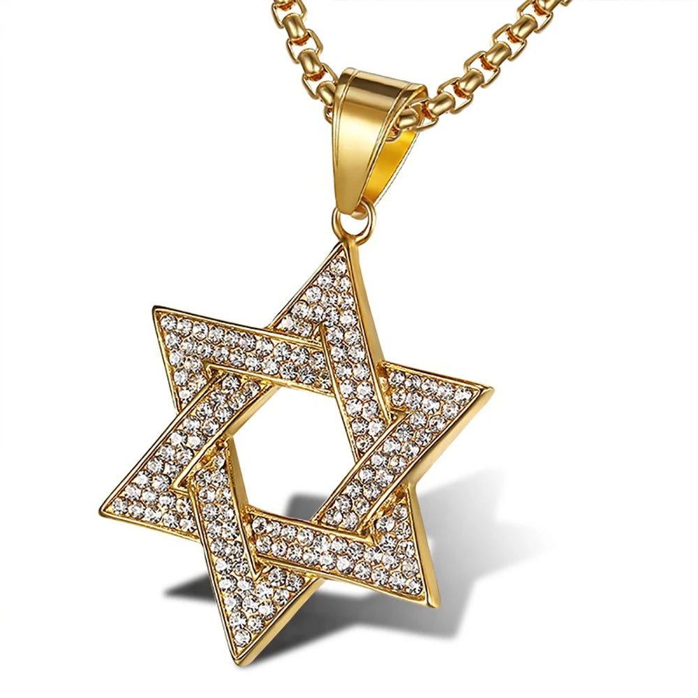 Jewish Star of David Pendant Necklaces Male Gold Color Stainless Steel Hexagram Necklace for Men/Women Jewelry Birthday