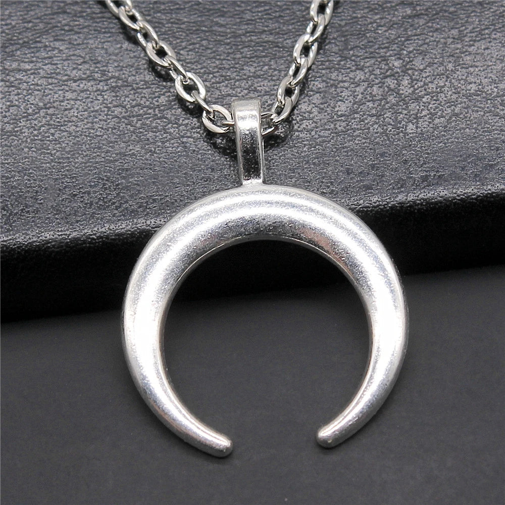 Witch Horn Crescent Moon Pendant — Stainless Steel