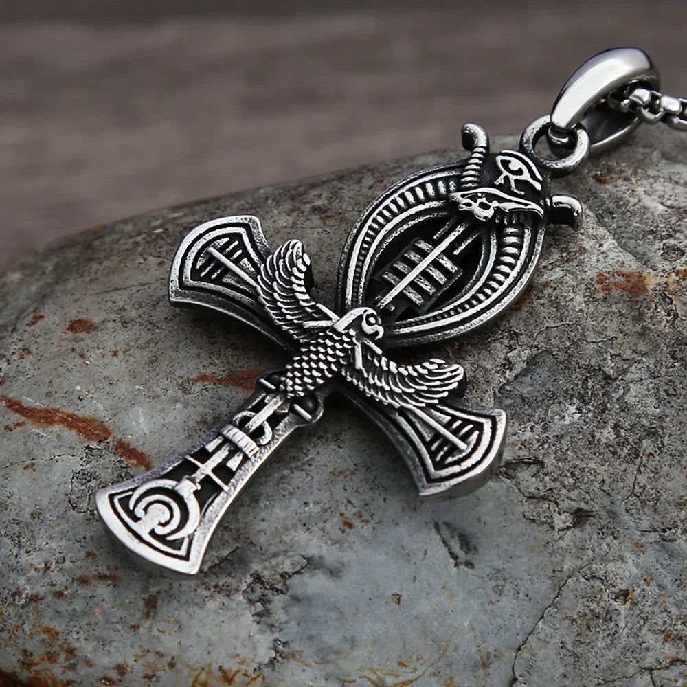 Unique Vintage Ankh Cross Necklace Unisex Stainless Steel Eye Of Horus Amulet Pendant Egyptian Jewelry Gifts