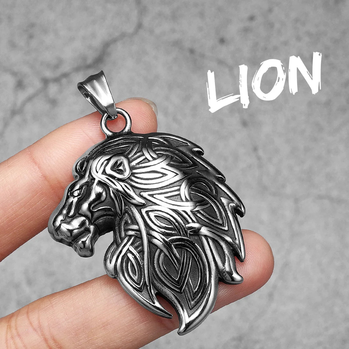 Celtic Knot Pendant Viking Stainless Steel Lion Head Necklace Animal for Men Vintage King Male Daily Wear Punk Jewelry