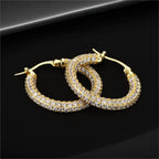 Two-Tone Iced Out Hoop Earrings CZ Silver Gold