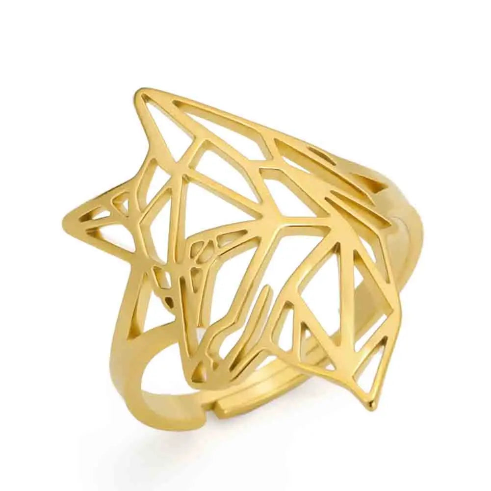Teamer Hollow Cute Wolf Stainless Steel Ring for Women Men Open Wide Vintage Geometric Animal Finger Ring Jewelry Gift Wholesale
