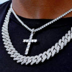 2Pcs Punk Crystal Cross Ankh Tennis Chain Iced Out Prong Cuban Link Chain Necklace For Men Women Rapper Necklaces