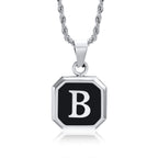 Initials Necklaces for Men Women,A-Z 26 Letters Black Square Stainless Steel Pendant Collar,45-60CM Twisted Rope Chain