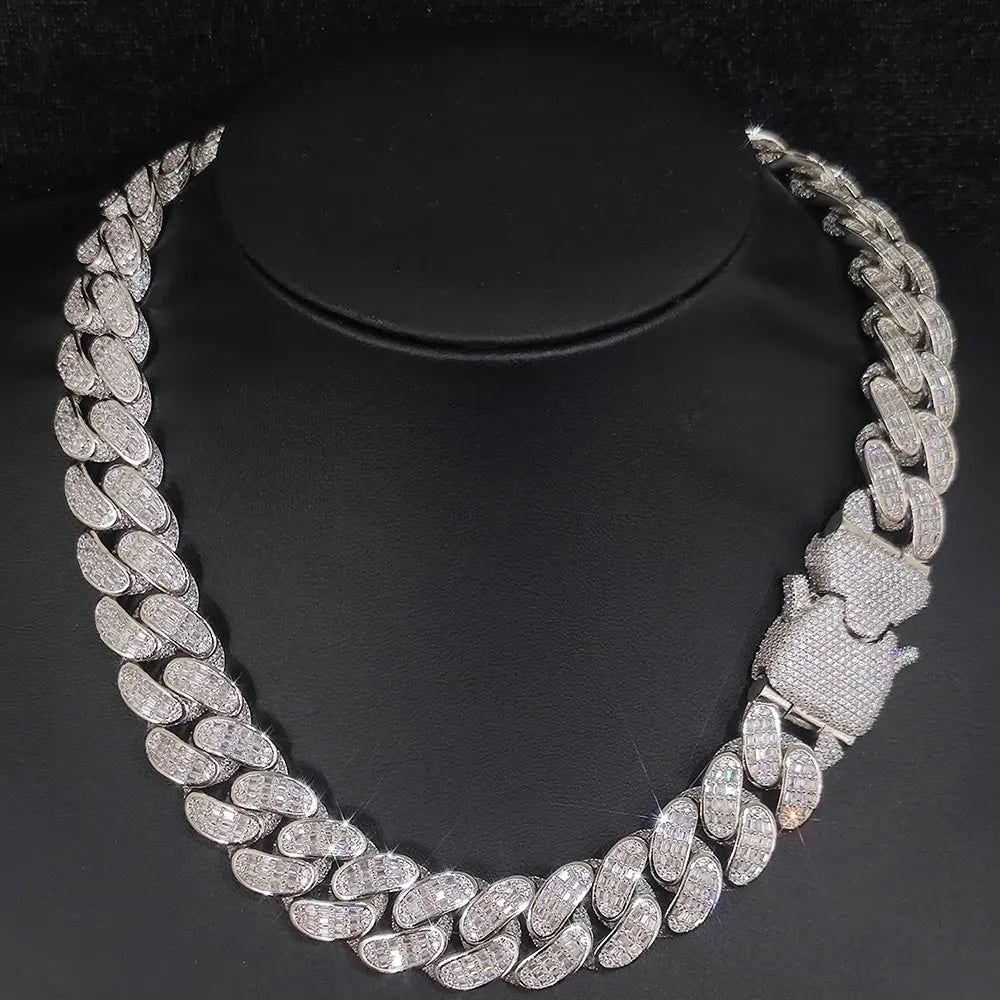 925 Silver Cuban Chain Necklace Moissanite VVS 18MM