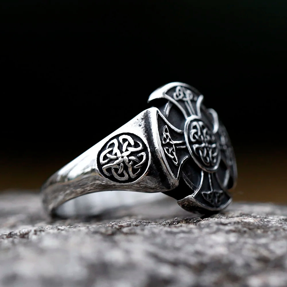 Viking Aegishjalmur Cross Ring — Stainless Steel