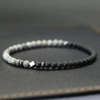 Bicolor Natural Stone 4mm Beaded Bracelet for Men — Elastic