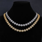 Gold Tennis Necklace Iced Out T-Square Mixed Inlay