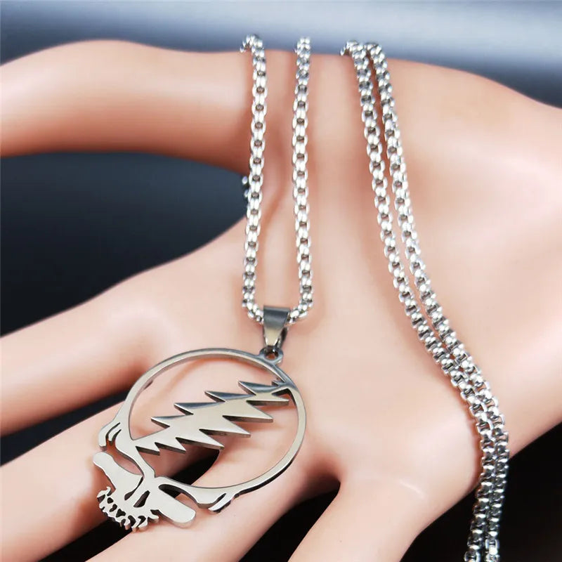 2024 New fashion punk rock band Grateful Dead Skull stainless steel necklace personality alphanulose collarbone chain