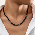 Salircon Punk Black Crystal Bead Clavicle Necklace Men's Simple Ethnic Style Bead Chain Choker On Neck Jewelry Gift