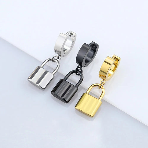 1 pair Fashion Simple Padlock Pendant Stainless steel lock Shaped Stud Earrings For Women Punk Hip Hop Style Ear