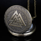 Valknut Norse Viking Pocket Watch Necklace — Bronze-Tone Quartz