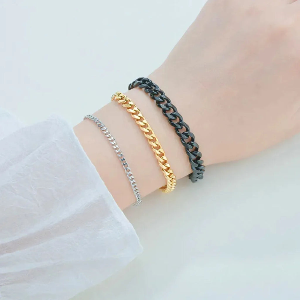 Fashion Stainless Steel Men Curb Cuban Chain Bracelet Women Bracelet on Hand for Couple Unisex Wrist Hand Jewelry