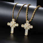 Cross Pendant Rope Box Chain Necklace Iced Out CZ