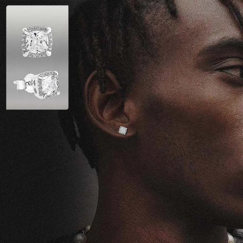 Two-Tone Iced Out Square Stud Earrings Multicolor