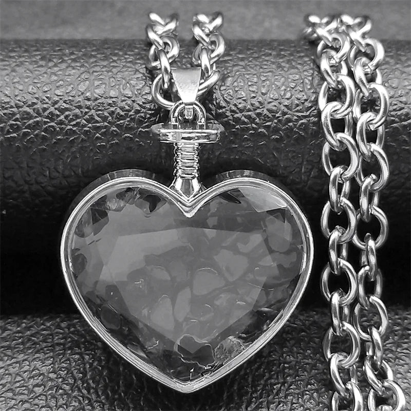 Gothic Heart Silver Pendant Punk Crystal Y2k Nzzz369-1