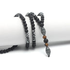 Black Obsidian Round Beads Hematite Old Man Head Pendant Y Necklace Men's Jewelry